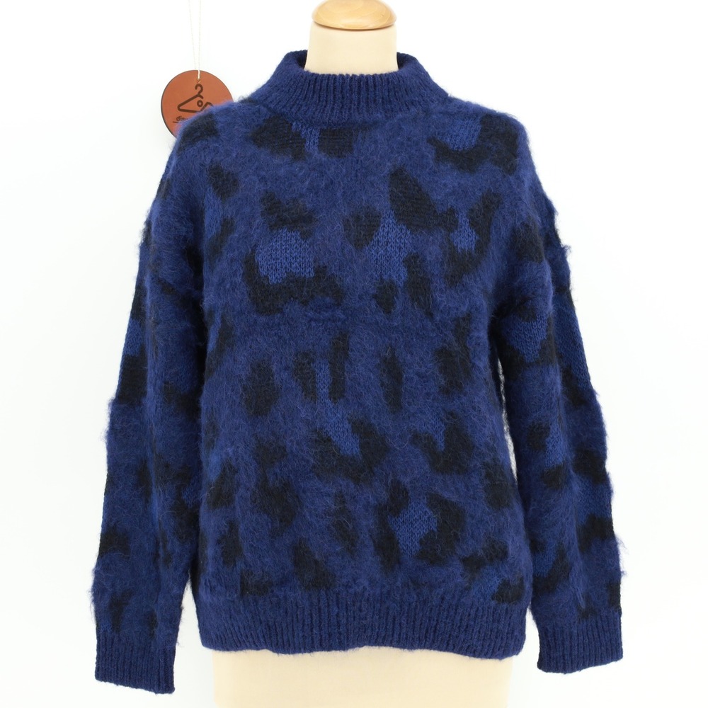 Kate Spade Wild Ones Leopard‎ Sweater Blue Black Alpaca Wool Size Medium NWOT
